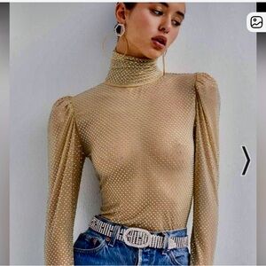 For Love And Lemons Beige Kiera Sheer Blouse